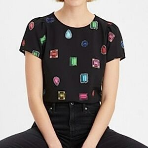 Cece by Cynthia Steffe Top Black Jewel Stone Short Top XS Cocktail Party Chic